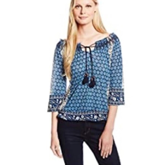 Lucky Brand Tops - Lucky Brand Blue Bohemian tassels Blouse Size Small